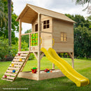 ROVO KIDS Cubby House with Slide, Sandpit, Climbing Wall, Noughts & Crosses, Natural Colour