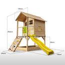 ROVO KIDS Cubby House with Slide, Sandpit, Climbing Wall, Noughts & Crosses, Natural Colour