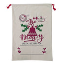 Large Christmas XMAS Hessian Santa Sack Stocking Bag Reindeer Children Gifts Bag, Cream - Bell