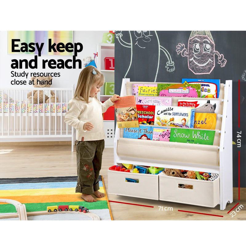 Keezi 4 Tiers Kids Bookshelf Magazine Rack Children Bookcase Organiser Drawer