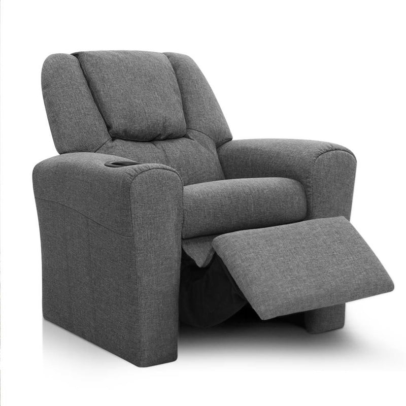 Keezi Kids Recliner Chair Linen Soft Sofa Lounge Couch Children Armchair Grey