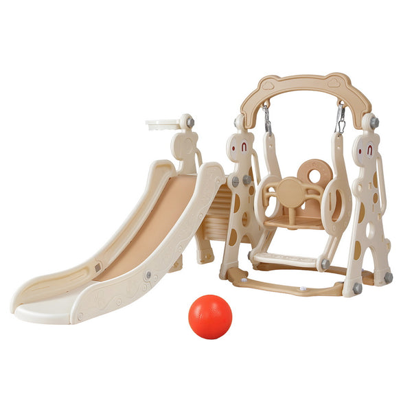 Keezi Kids Slide Swing Set Basketball Hoop Outdoor Playground Toys 160cm Beige