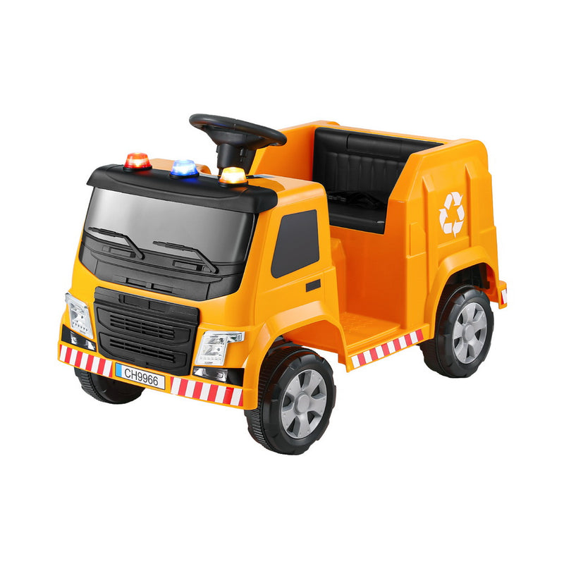 Rigo Kids Ride On Car Garbage Truck Police Light 12V Electric Toys Cars Yellow