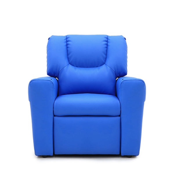 Blue Kids push back recliner chair with cup holder