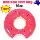2pcs Pink Inflatable Giant Donut Raft Swim Ring Float Swimming Pool Beach Lounge Pink Coff 90CM