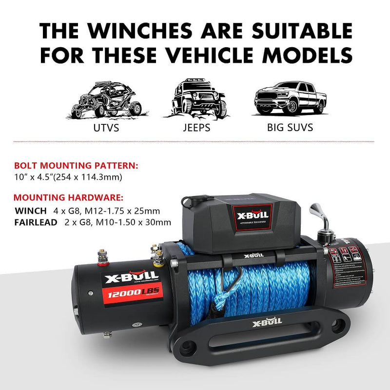 X-BULL Electric Winch 12V 12000LBS Synthetic Rope Wireless remote 4WD 4X4 Car Trailer