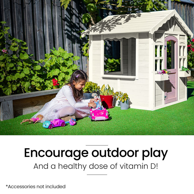 ROVO KIDS Cubby House, Wooden Outdoor DIY Timber Cottage Style Playhouse, for Children