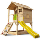 ROVO KIDS Cubby House with Slide, Sandpit, Climbing Wall, Noughts & Crosses, Natural Colour