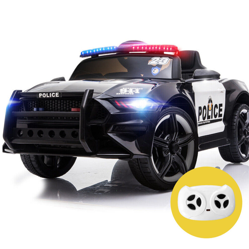 ROVO KIDS Ride-On Car Mustang Children Police Patrol Electric Toy w/ Remote Control Black/White