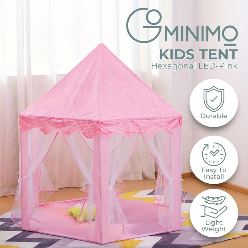 GOMINIMO Kids Hexagonal Tent (Pink with LED Lights)