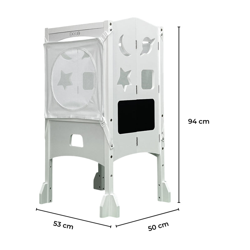 EKKIO Folding Kitchen Kids Step Stool with Chalkboard- Saturn, Moon, Square and Star Shape Design (White) EK-KSS-100-LFA