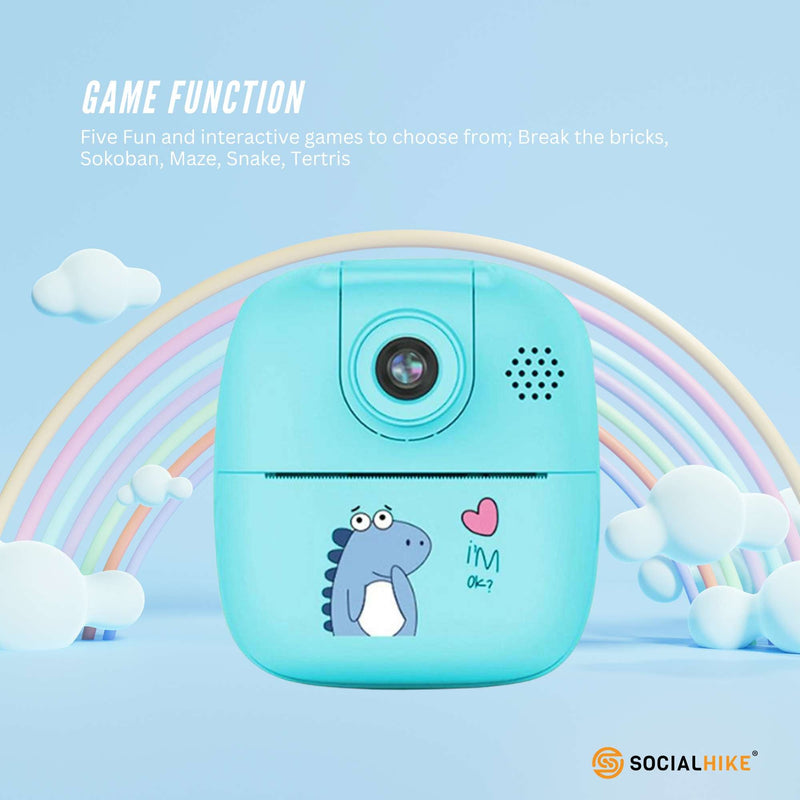 Kids Rechargeable Instant Print Camera Blue - Digital Thermal Photo Video MP3