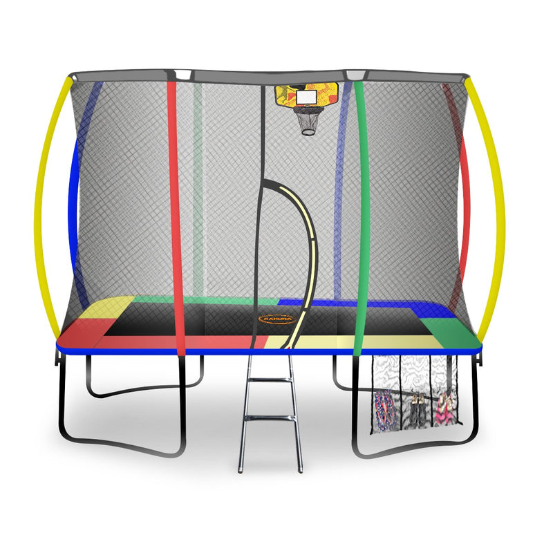 Kahuna 6ft X 9ft Outdoor Rectangular Rainbow Trampoline Safety Enclosure And Basketball Hoop Set