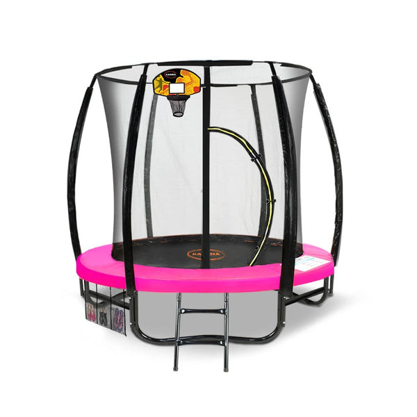 Kahuna Classic 6ft Outdoor Round Trampoline Safety Enclosure And Basketball Hoop Set - Pink