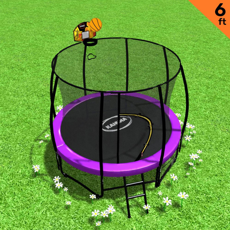 Kahuna Classic 6ft Trampoline Free Ladder Spring Mat Net Safety Pad Cover Round Enclosure Basketball Set - Purple