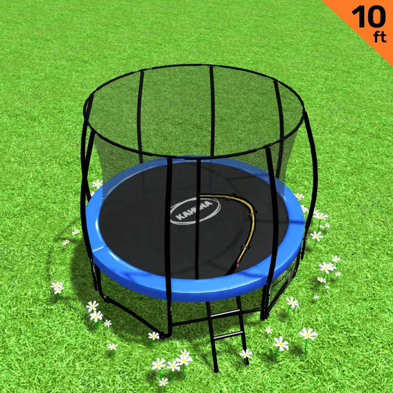 Kahuna 10ft Trampoline Free Ladder Spring Mat Net Safety Pad Cover Round Enclosure Blue