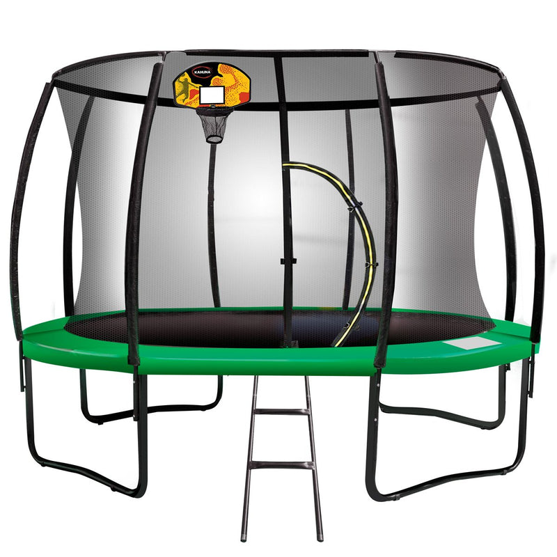 Kahuna 10ft Outdoor Trampoline With Safety Enclosure Pad Ladder Basketball Hoop Set Green