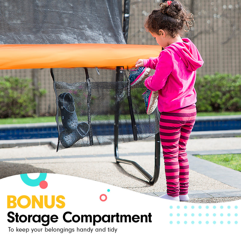 Kahuna 16ft Outdoor Trampoline Kids Children With Safety Enclosure Pad Mat Ladder Basketball Hoop Set - Orange