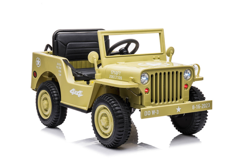 12V Military Jeep Electric Ride On Car For Kids - Green