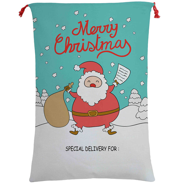 Large Christmas XMAS Hessian Santa Sack Stocking Bag Reindeer Children Gifts Bag, Cartoon Santa