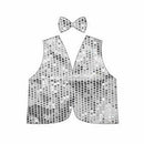 Sequin Vest & Bow Tie Set - Silver