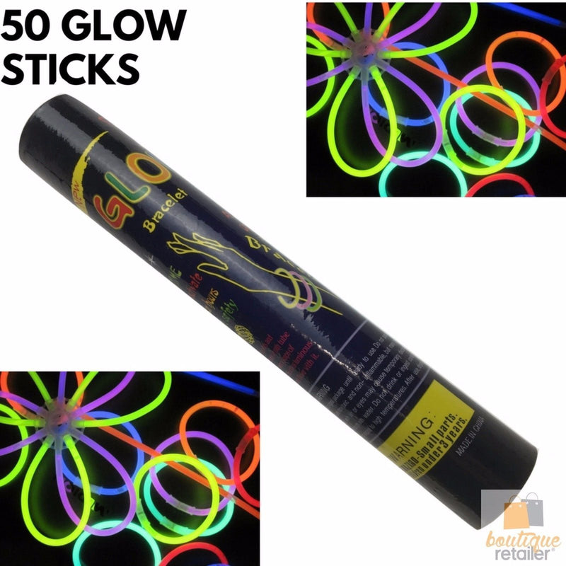 50 GLOW STICKS Party Light Glow In The Dark Rave NECKLACE Disco Bulk