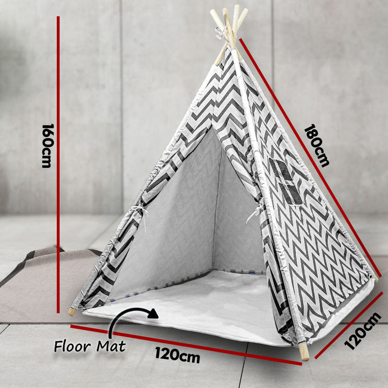 Giant Cotton Canvas Kids Teepee Wigwam Children Pretend Play Tent Indoor Outdoor Party - black