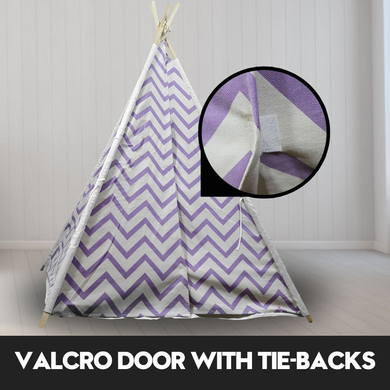 Giant Cotton Canvas Kids Teepee Wigwam Children Pretend Play Tent Indoor Outdoor Party - purple