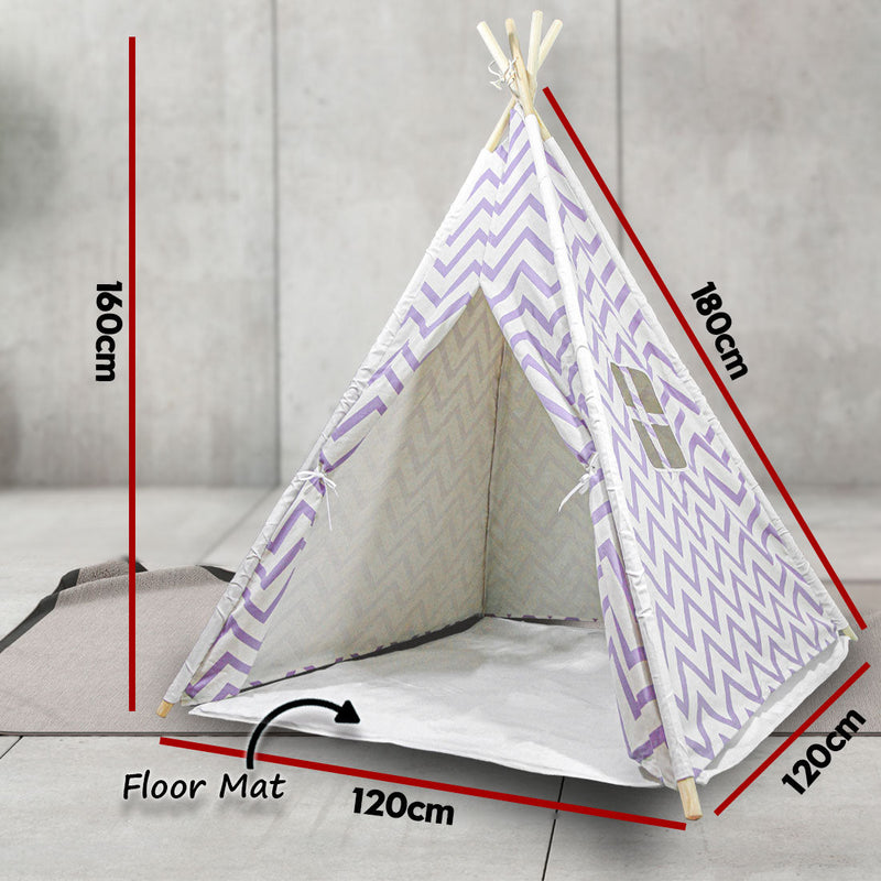 Giant Cotton Canvas Kids Teepee Wigwam Children Pretend Play Tent Indoor Outdoor Party - purple