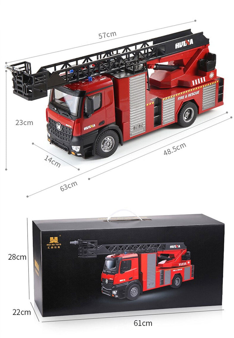 Huina 1:14 RC Fire Truck Extensible Ladder Toy Car Water Gun Construction Light Sound Gift