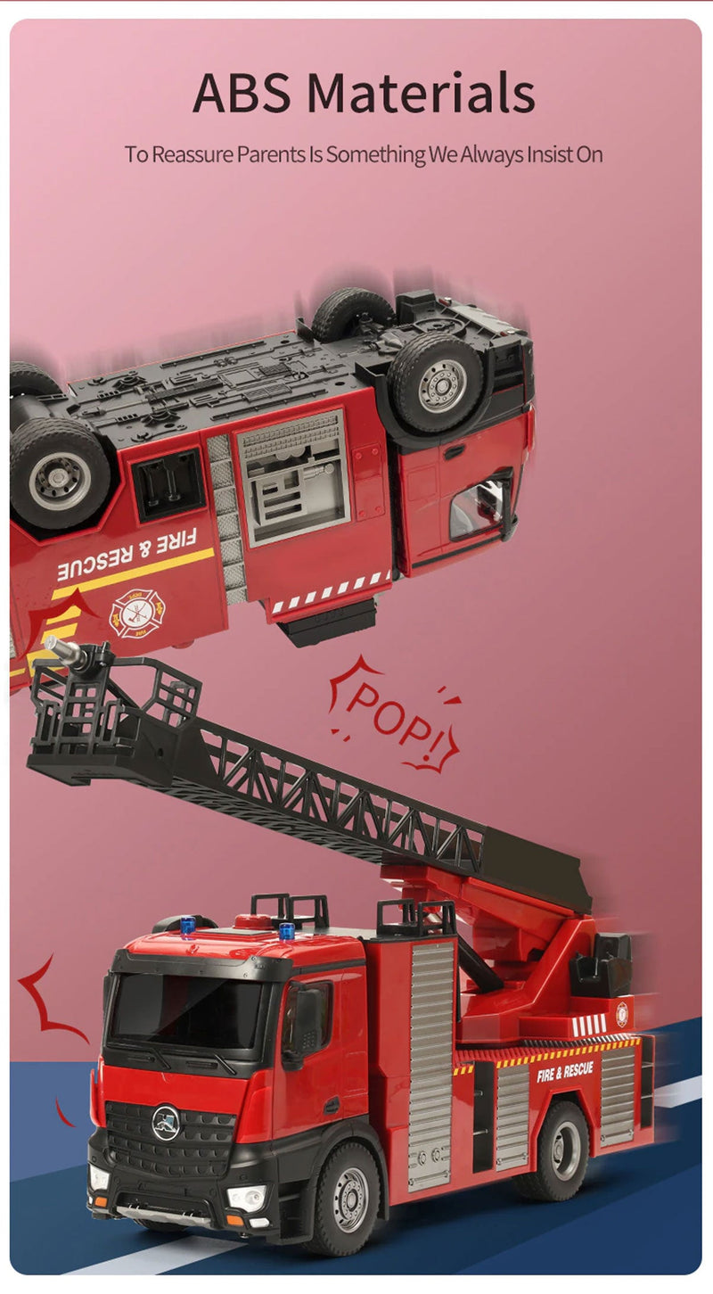 Huina 1:14 RC Fire Truck Extensible Ladder Toy Car Water Gun Construction Light Sound Gift