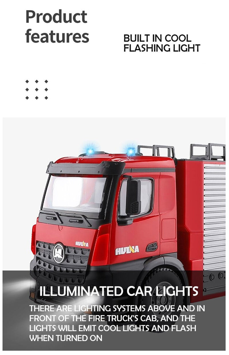 Huina 1:14 RC Fire Truck Extensible Ladder Toy Car Water Gun Construction Light Sound Gift