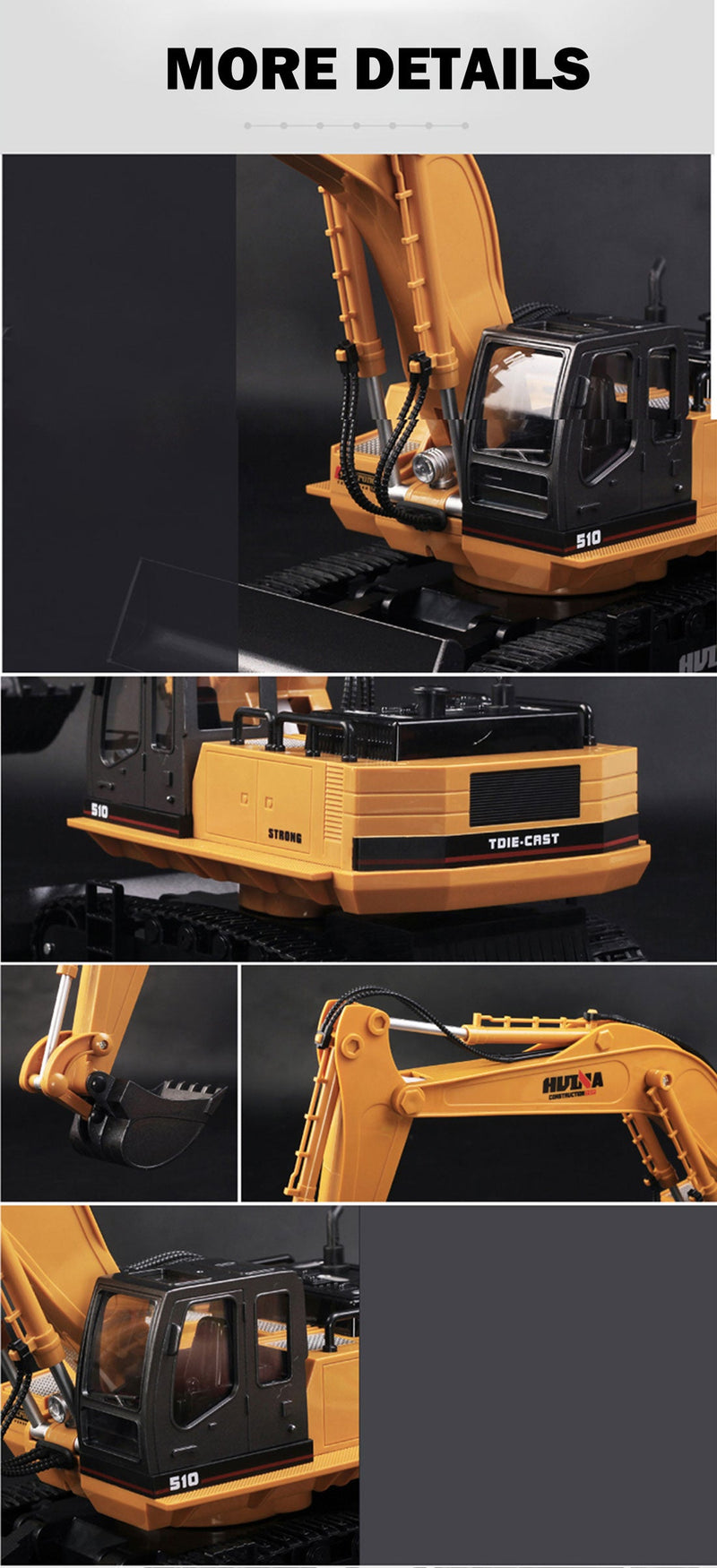 HUINA 1/16 11CH RC Alloy Excavator Construction Engineering Digger Vehicle Toy