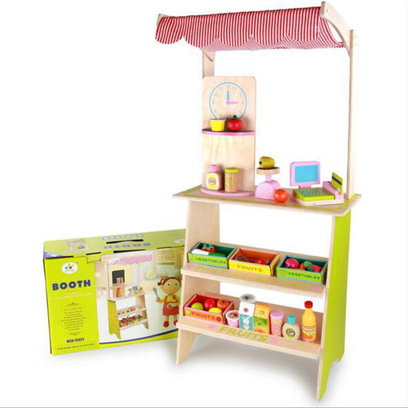 Kids Wooden Toy Pretend Play Marketplace Stand Fruit Veg Shop Stall Supermarket