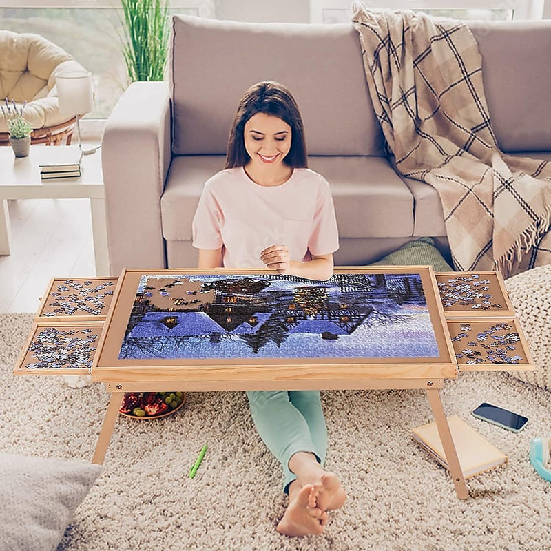 1500 Piece Puzzle Board, Wooden Jigsaw Puzzle Table with Legs