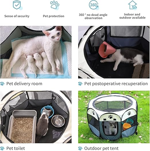 Portable Pet Playpen with Oxford Cloth, Foldable Octagon Dog & Cat Tent, Indoor & Outdoor Use  size 91*91*58cm