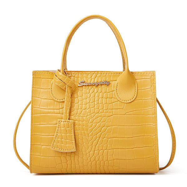 Elegant Crocodile Embossed Faux Leather Handbag - Yellow Tote with Dual Handle for Women 20*16*9cm