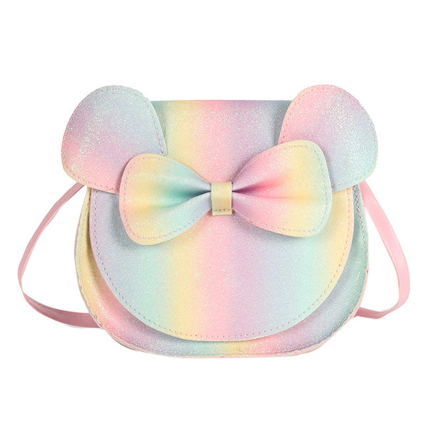 Adorable Bow Bear Crossbody Bag for Kids - rainbow-colored Small Shoulder Bag 13*13*5cm