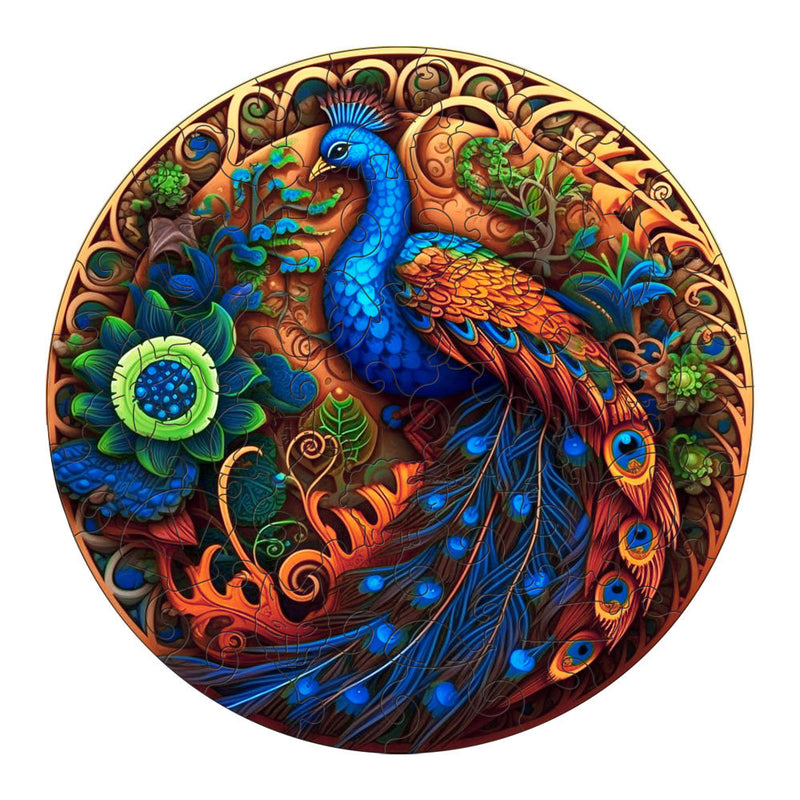 Round Peacock Wooden Puzzle - Intricate Nature-Inspired Art Puzzle(M-paper box-H162)