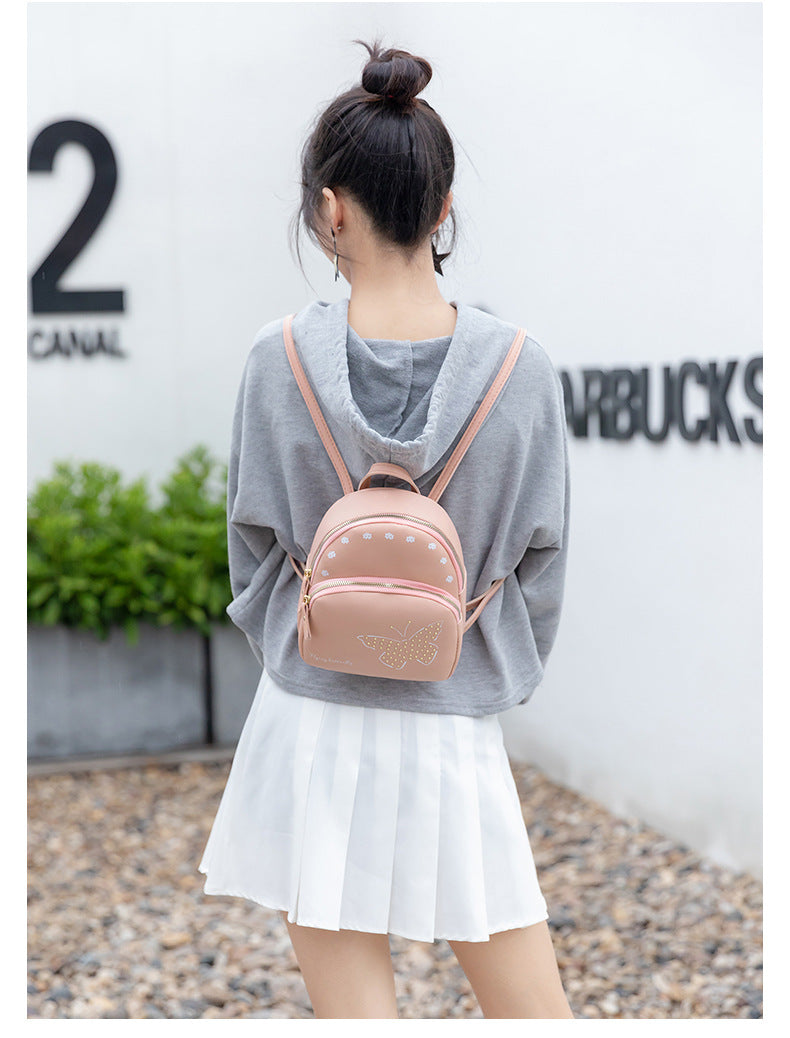Leather Backpack Mini Faux with Butterfly Design -Pink