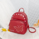 Leather Backpack Mini Faux with Butterfly Design -Red