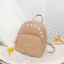 Leather Backpack Mini Faux with Butterfly Design -Khaki