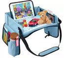 Blue Car Seat Organizer Tray for Kids - Travel Toy Storage with 43×36.5×30cm Large Capacity - Backseat Activity Tray with Storage Pockets