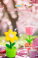 Electric Flower Bubble Machine with Music - Rechargeable, 10-Hole Output(Pink)