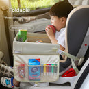 Kids Car Seat Travel Tray - Waterproof Lap Desk with Storage Pockets (Beige Bear - Square)