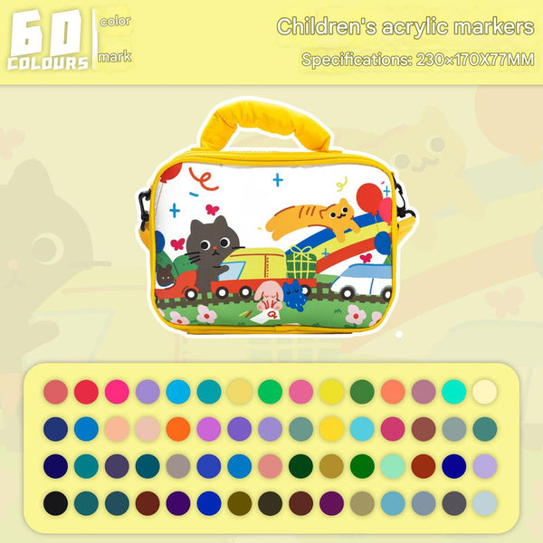 60 colors Kids Double-Layer Marker Set with Carry Case - Portable Art Supply Organizer Bag