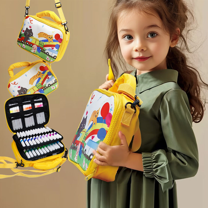 60 colors Kids Double-Layer Marker Set with Carry Case - Portable Art Supply Organizer Bag