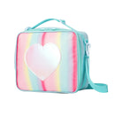 Blue Sparkling Rainbow Heart Insulated Lunch Bag for Kids - Portable School Lunch Box with Shoulder Strap