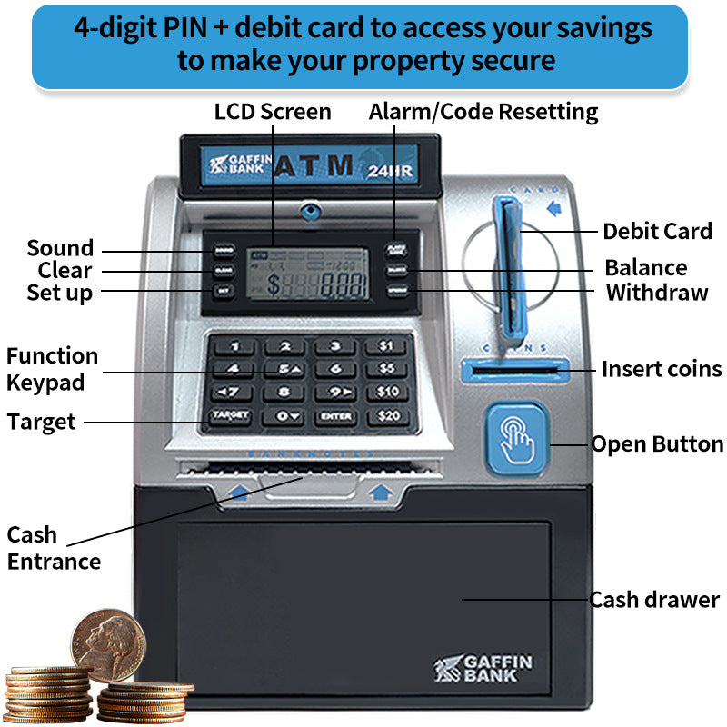 Kids ATM Savings Bank - Electronic Piggy Bank with Debit Card, PIN(Pink)