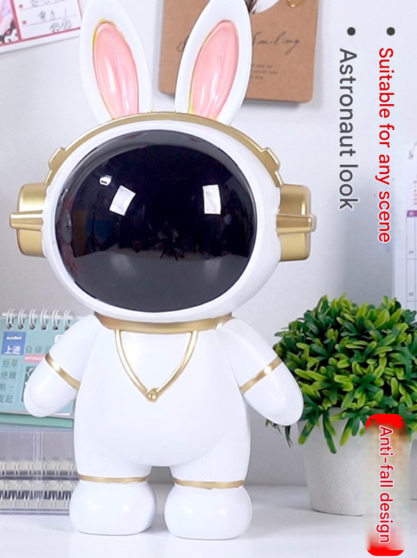 White Cute Astronaut Rabbit Piggy Bank | Shatterproof Kids Money Box & Room Decor Figurine